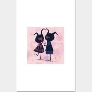 Lovely couple - black rabbit Posters and Art